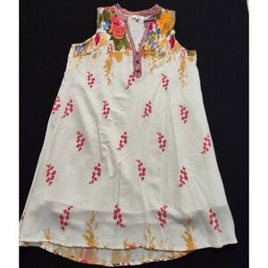 Umgee white multi-color floral tunic shift dress Med lined boho